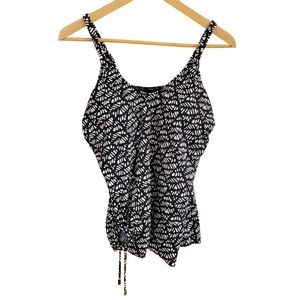 Shape Solver Tankini Swim Top Womens Size 12 Black & White Adjustable Straps